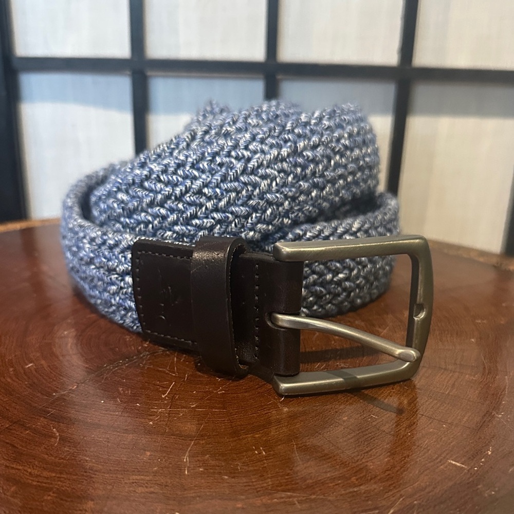 Tommy Bahama Blue Knit Belt with Dark Brown Leather Large
